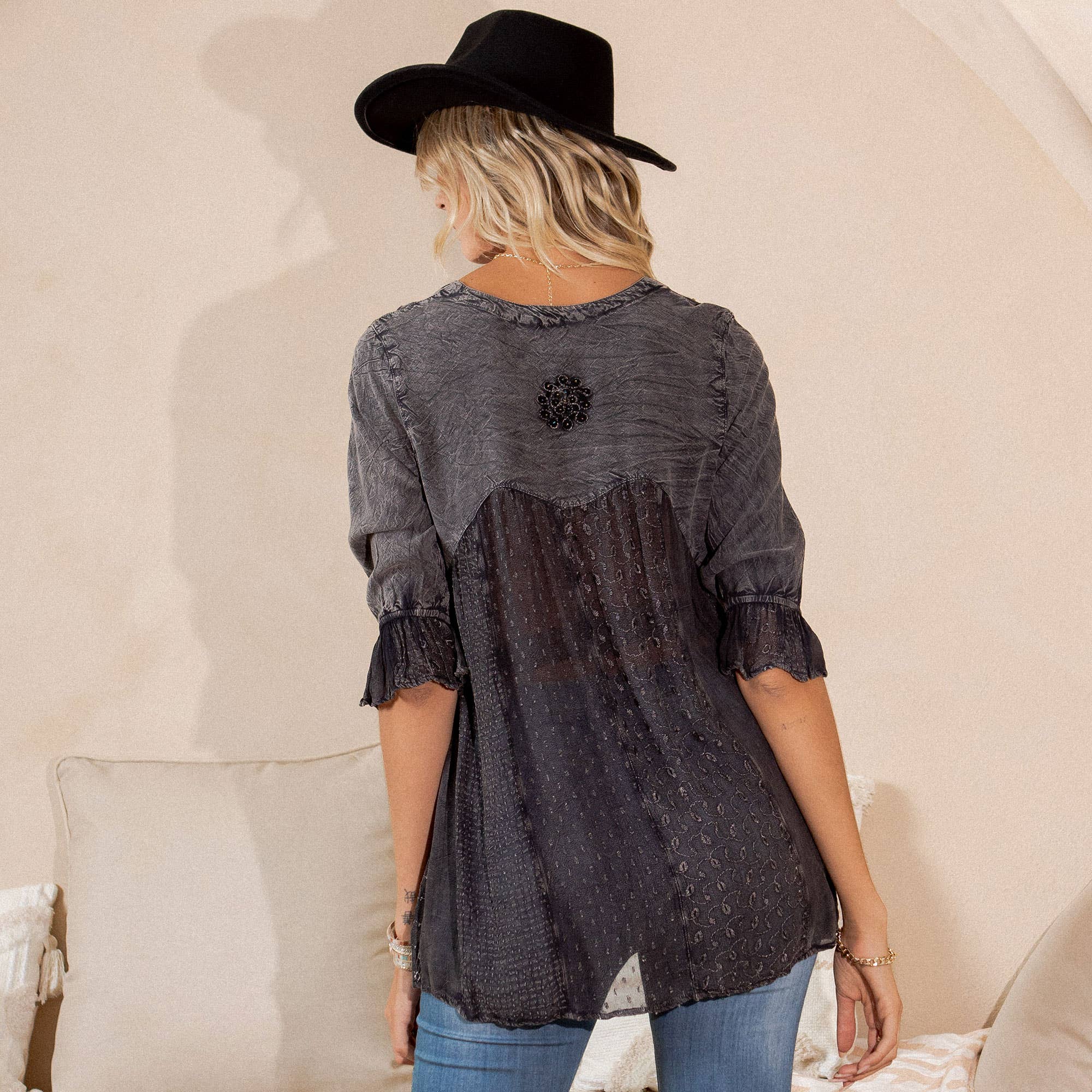 Young Threads - Venta al por mayor Blusa - Mujer - Blusa bohemia adornada estilo western (Color nuevo)26