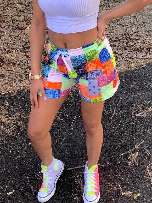 Rosa Clothing - Wholesale Shorts - Women's - Western abstract paisley print beach boxer shorts 1