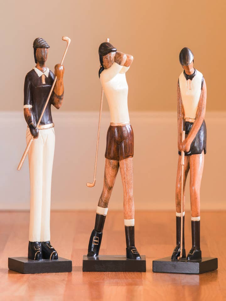 Ensemble de figurines de golfeuses – Bois de manguier massif et fer (Ensemble de 3) pour la vente par Spectrum Home Fashions, Inc.