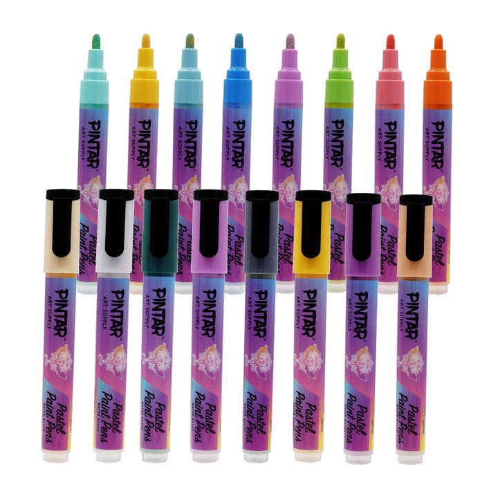 Pintar Art Supply - Wholesale Marker - PINTAR Art Supply 16 Pack Acrylic Premium Vibrant Pastel Paint Pens Medium Tip 5.0mm Tips, Glossy, Japanese Ink Use On Rocks, Glass, Ceramic, Plastic