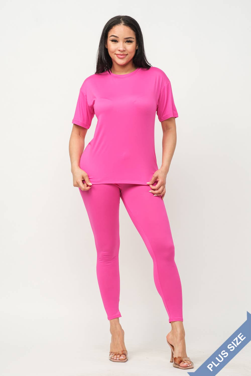 Julia by LoveJ - Wholesale Top & Pant Set (NOT Loungewear) - Women's - Plus Size Brushed Dty Round Neck Top Leggings Set1