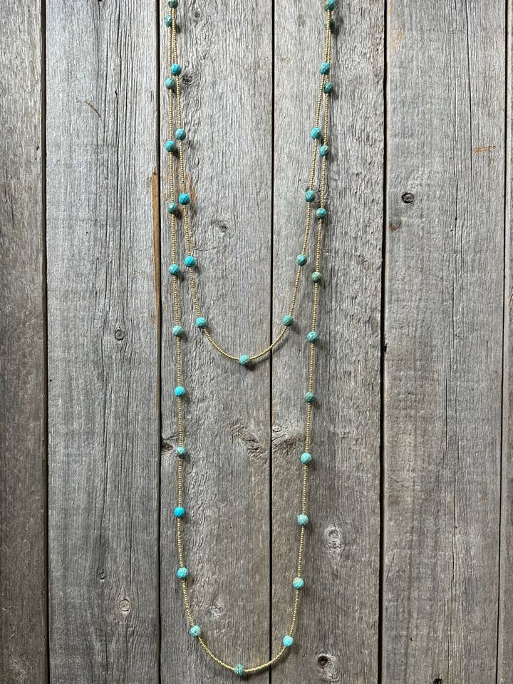 Gold Seed Bead and Turquoise Necklace for wholesale by J.Forks Designs