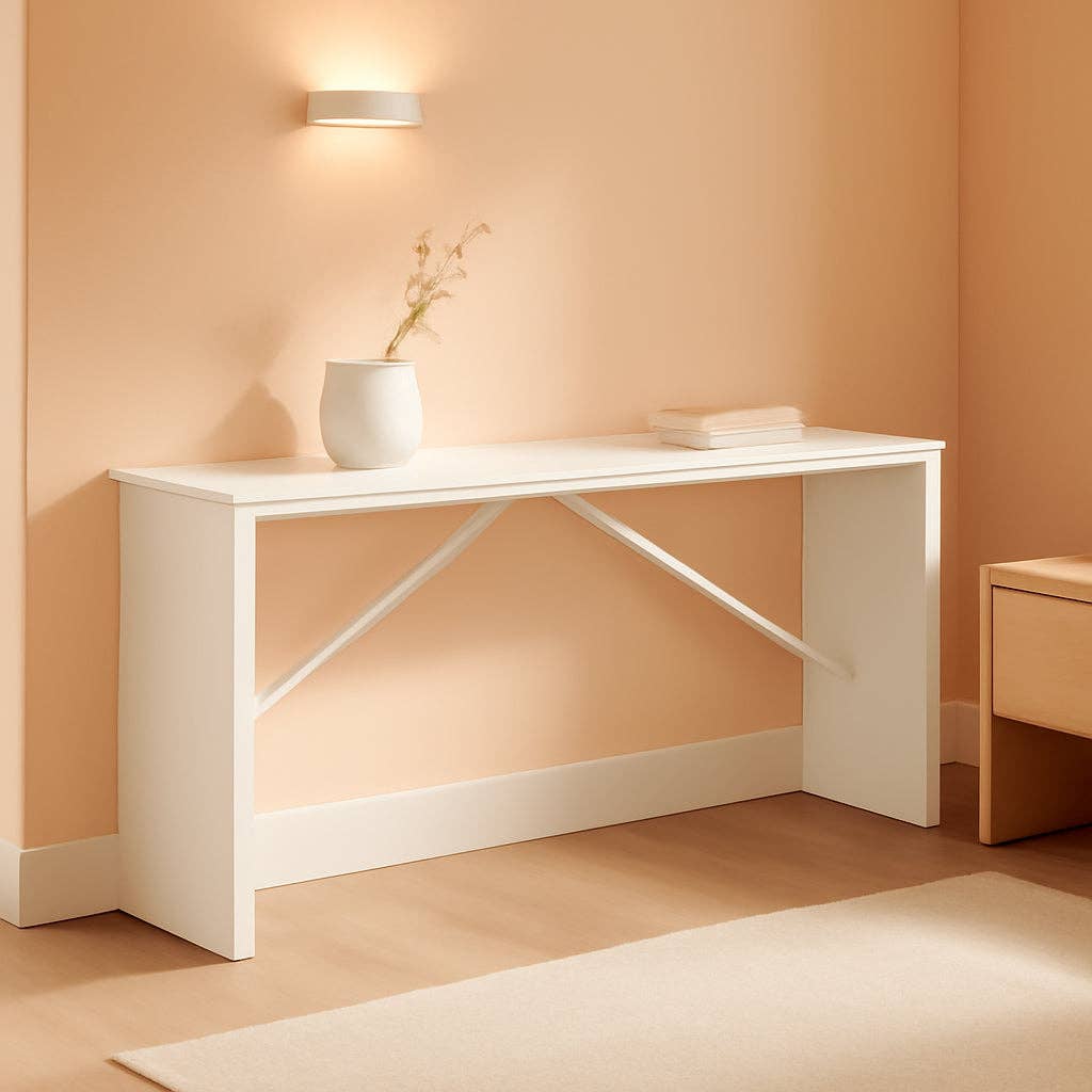 62.2-Inch Industrial White Console Table With Metal Frame for wholesale on Faire0