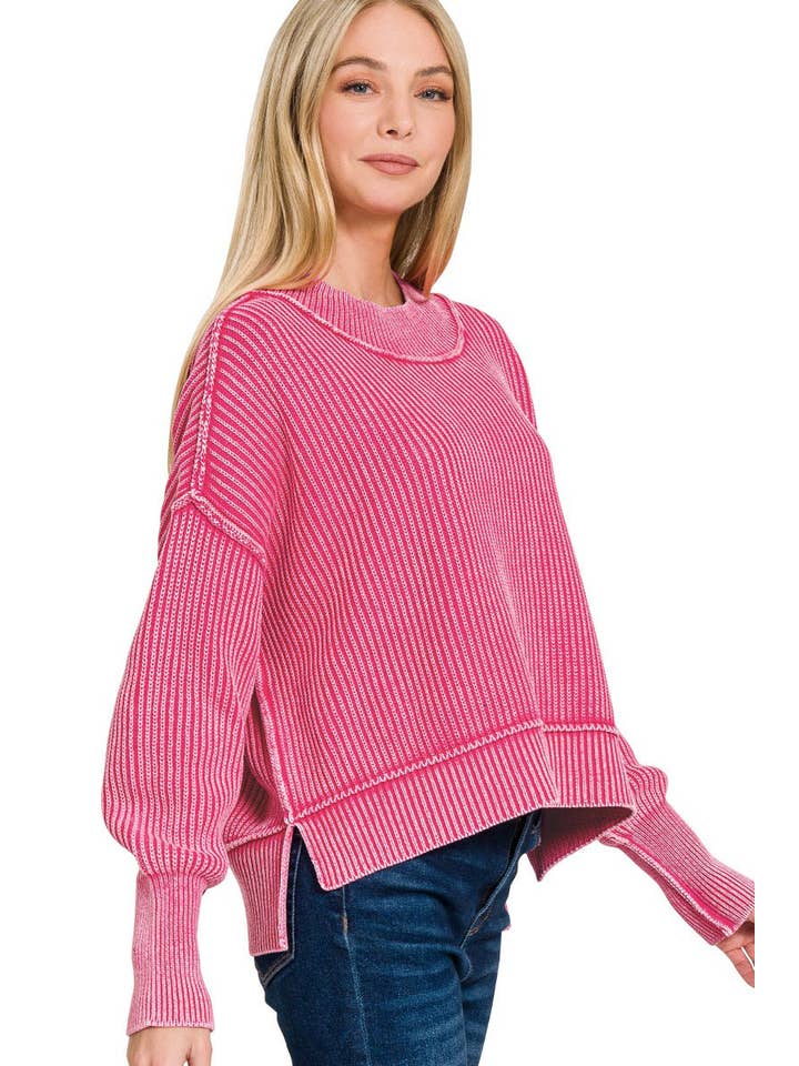 42POPS – wholesale Knitted jumper – Women′s – .._ 0810 Washed Side Slit Oversized Cropped Sweater SI-26510