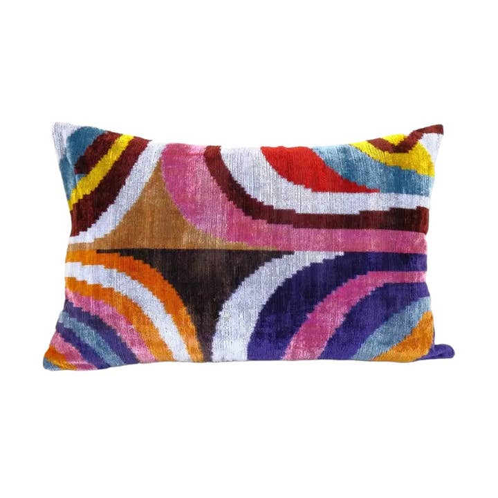 Vintage Pillows Store - Wholesale Throw Pillow Cover - Ikat Velvet Pillow, Silk Ikat Lumbar Cushion Cover0