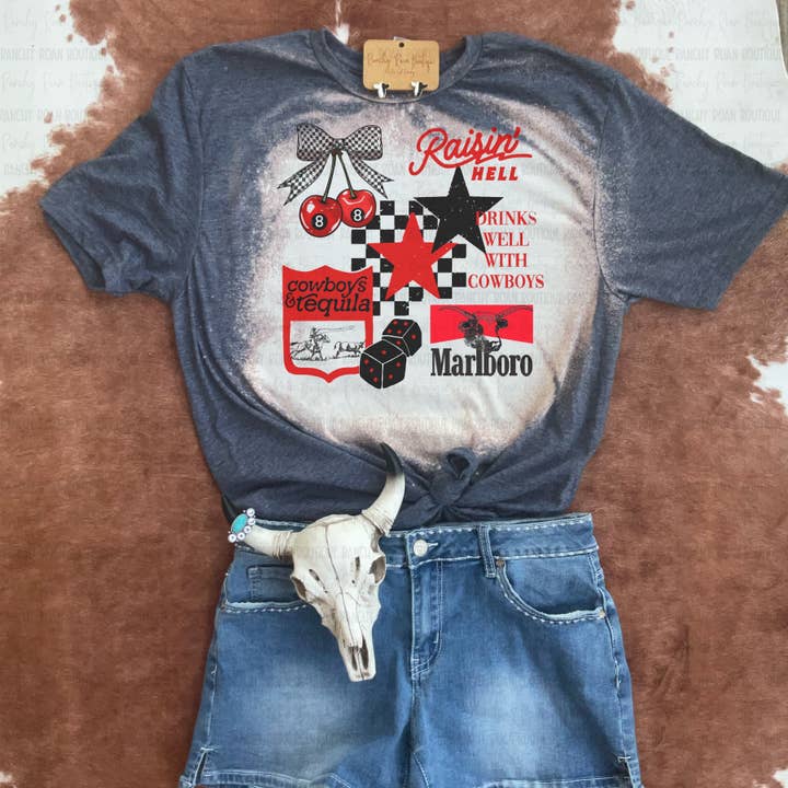 Camiseta Gráfica Occidental Collage Raisin’ Hell para venta al por mayor de Ranchy Roan Boutique