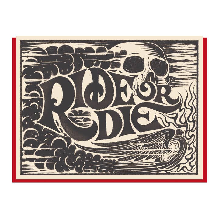 RIDE OR DIE BLACK GREETING CARD for wholesale by NicSon Creative