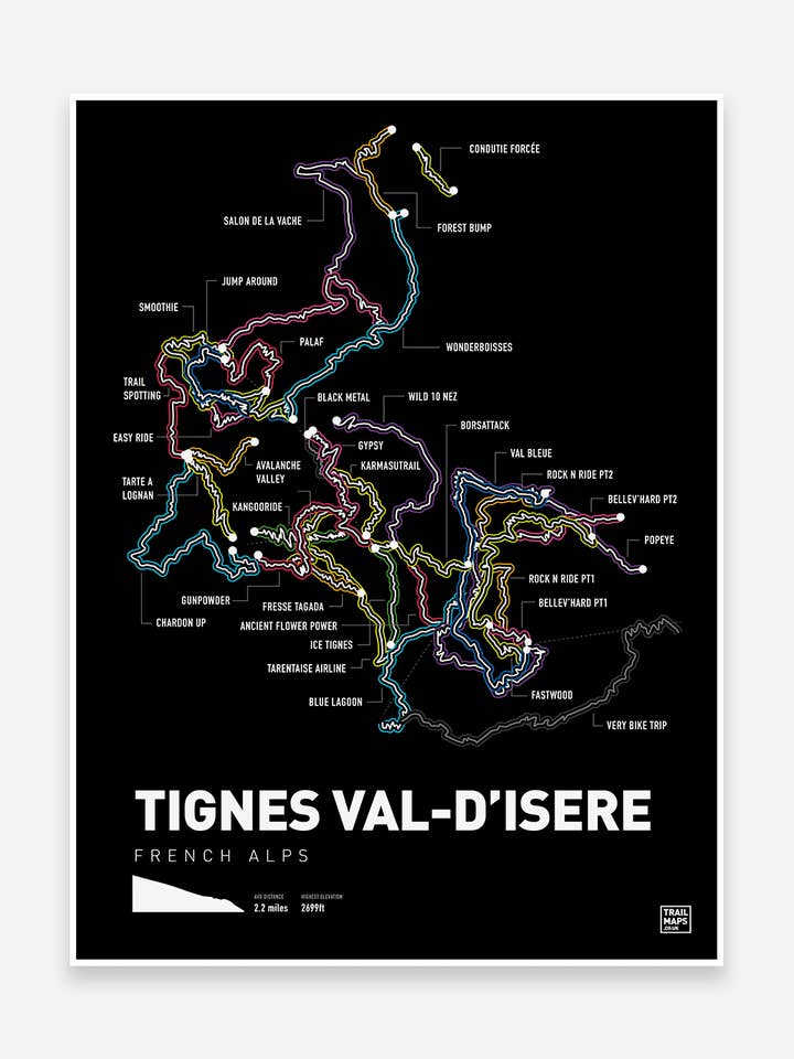 Tignes Val D'Isere Art Print for wholesale by Trailmaps.com