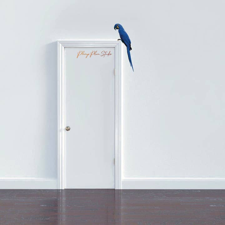 Plump Plum Studio – wholesale Fönster-/väggdekal – Hyacint Macaw dekal, Blå ara klistermärke, blå papegoja