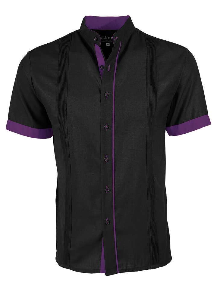 Y.A.Bera Clothing Modern Guayaberas - Wholesale Button Down Shirt - Men's - Couture Black Clásico Mandarin Presidencial Guayabera10