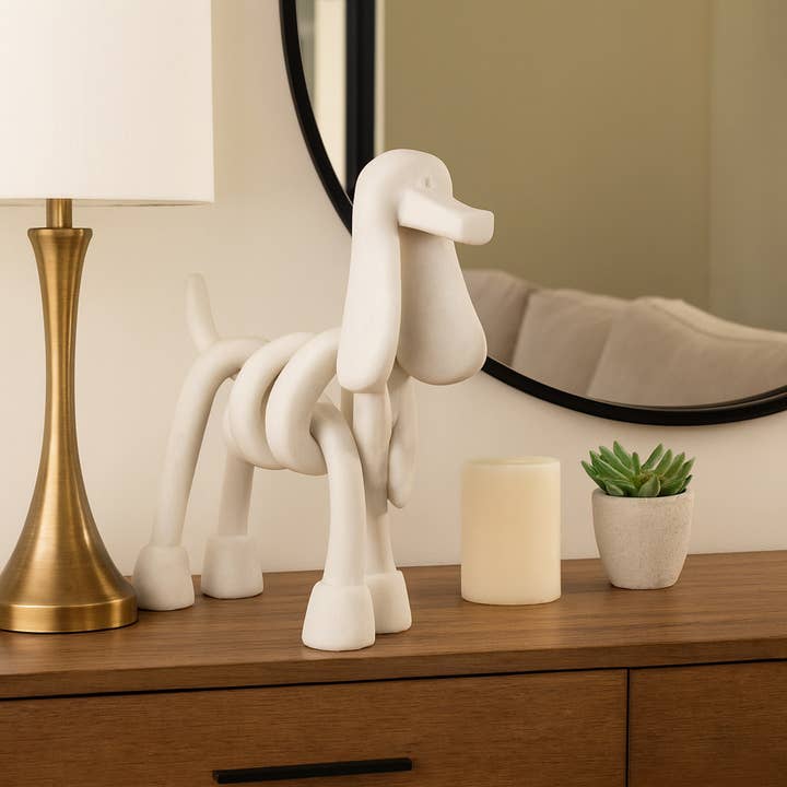 Escultura Decorativa - Perro Moderno de Resina Blanca, 20 pulg. para venta al por mayor de Elevarre