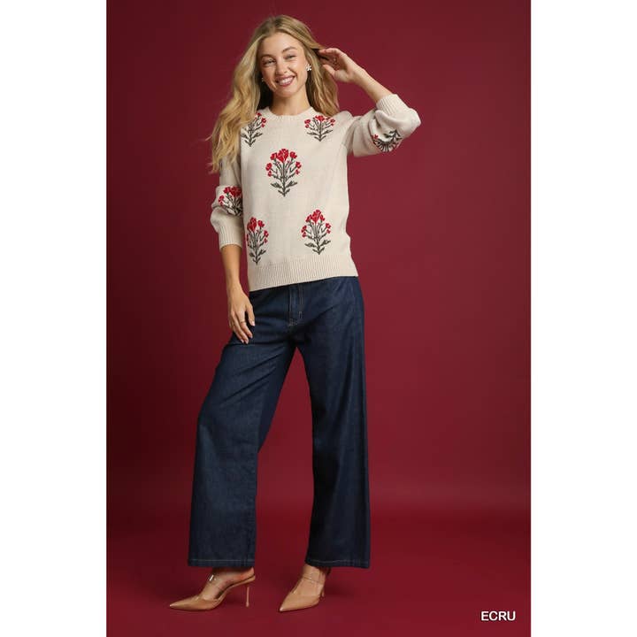 STYLE USA - Wholesale Tunic - Women's - Flower Stem Jacquard Sweater Top4