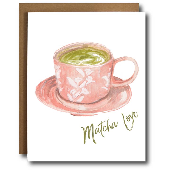 Tarjeta de felicitación Matcha Love | temática de té de aniversario para venta al por mayor de Nicole Leah Designs
