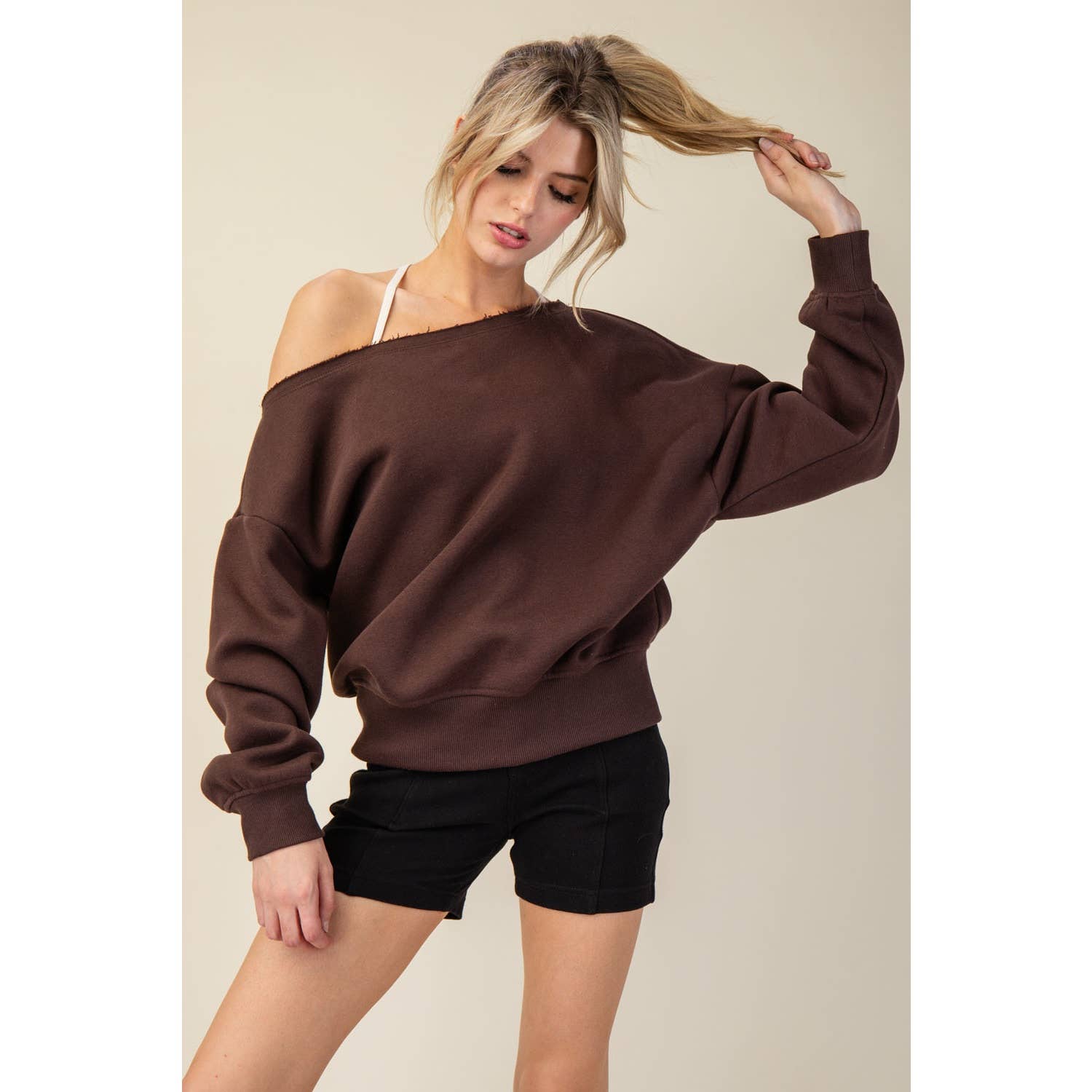 Apolline - Venta al por mayor Sudadera - Mujer - SUDADERA DE FELPA FRANCESA CON HOMBROS DESCUBIERTOS6