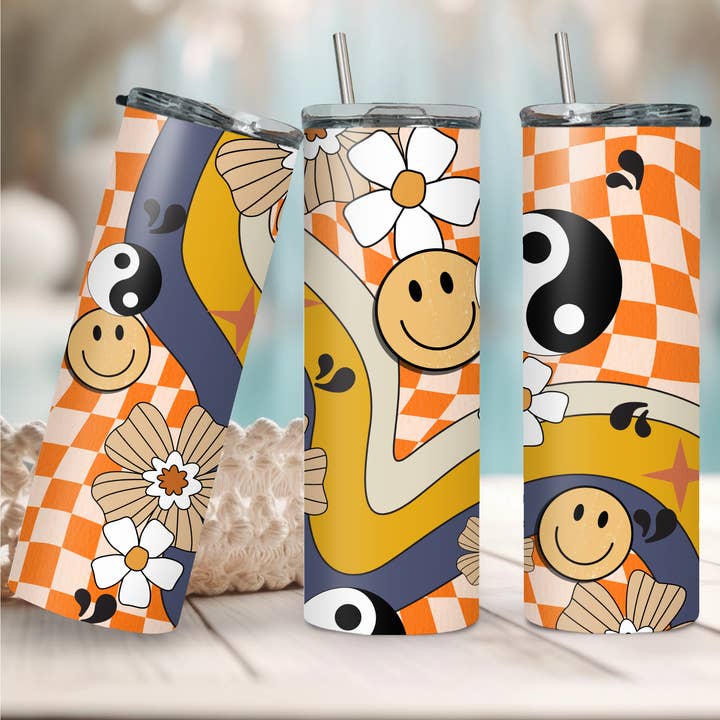 Copo Retro Peace + Palhinhas Reutilizáveis por atacado de Melis' Creations & More LLC