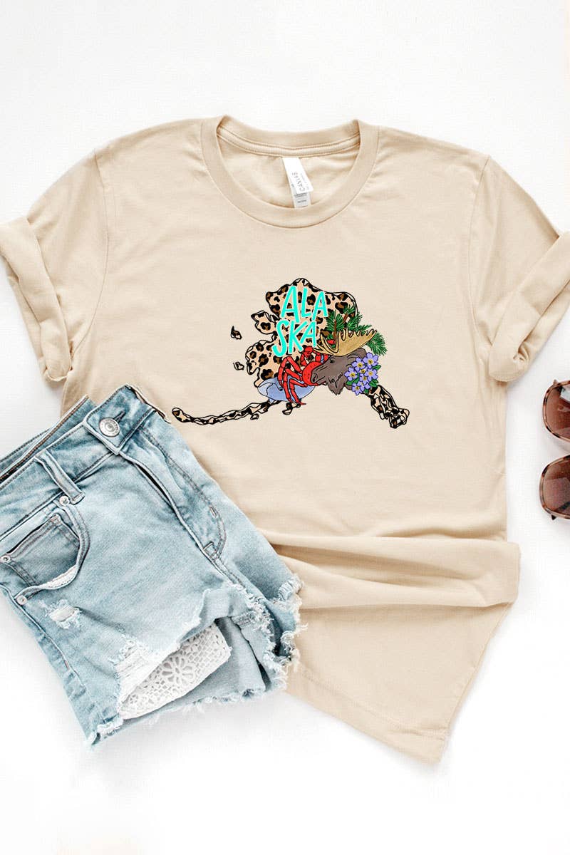 COLORBEAR – wholesale T-shirt med logga - Dam – Alaska STAT HANDRITAD GRAFISK T-SHIRT5