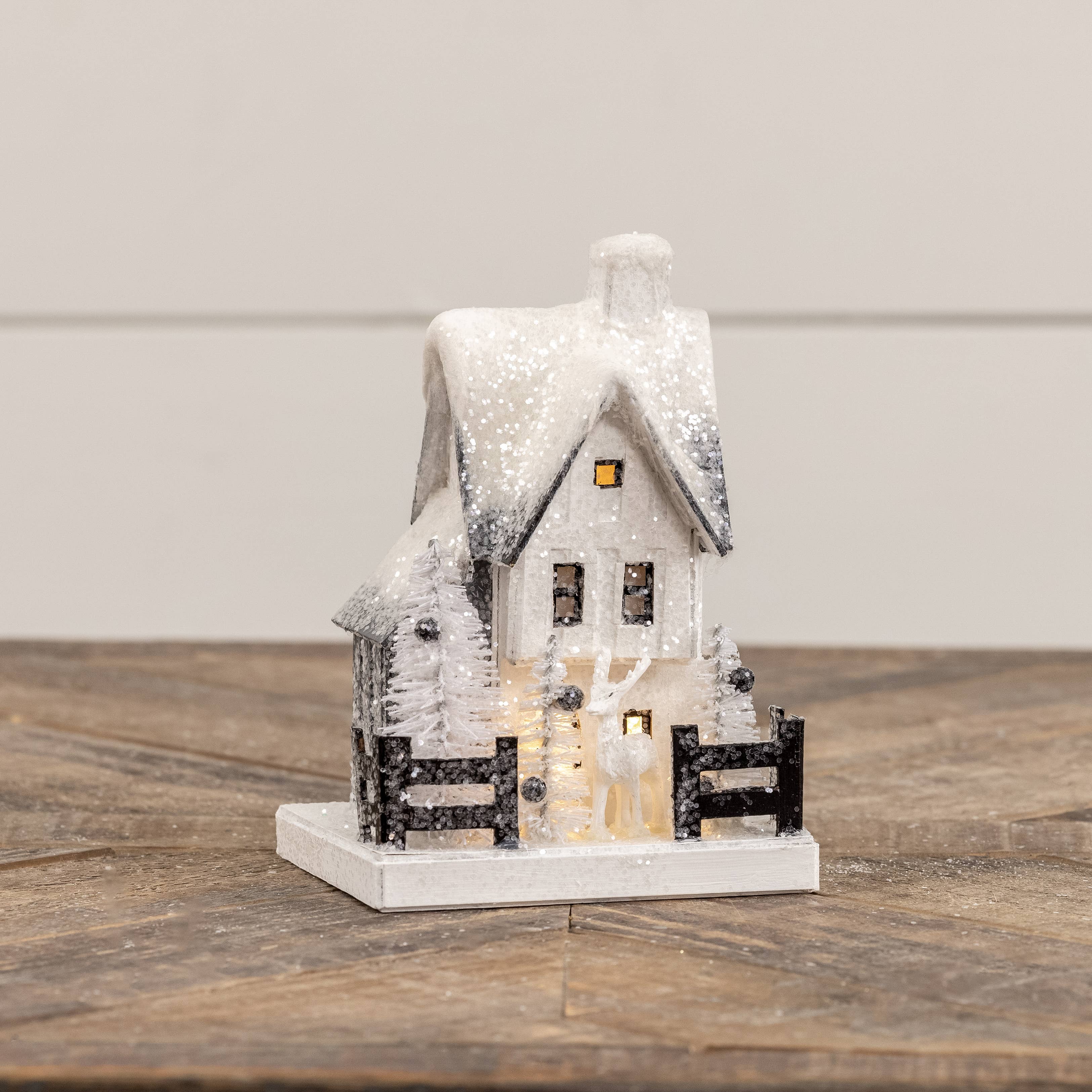 Ragon House - Wholesale Christmas Decoration - 6" LIGHT UP SNOW COVERED HOUSE W/ DEER1