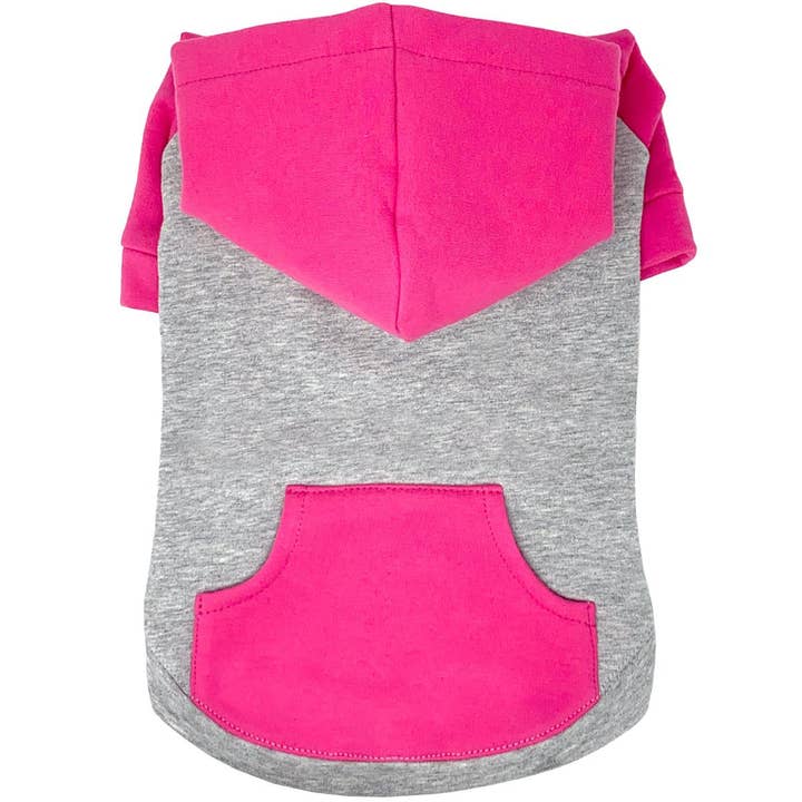Sweat à capuche Color-Block - Rose sur gris pour la vente par Doggie Design