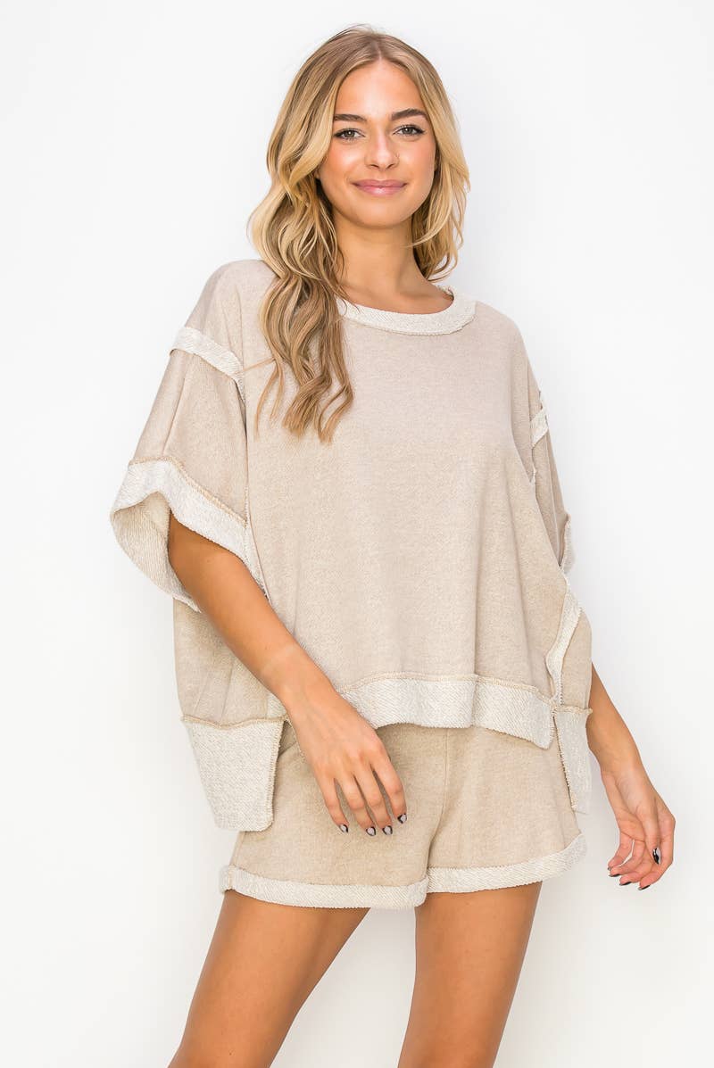 J.Her - Wholesale Knit Top - Women's - Oversize Reverse Contrast Banded Top HT40287