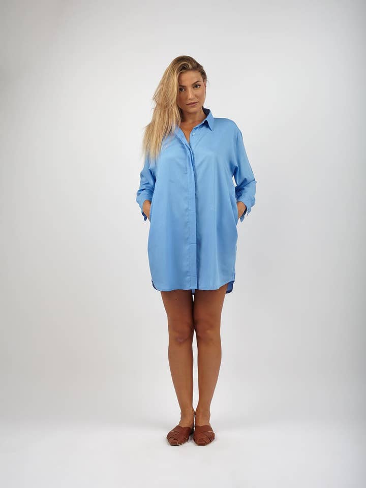 Bijondo - Vendita all'ingrosso Vestito - Donna - Vestito camicia corto con tasche Enza