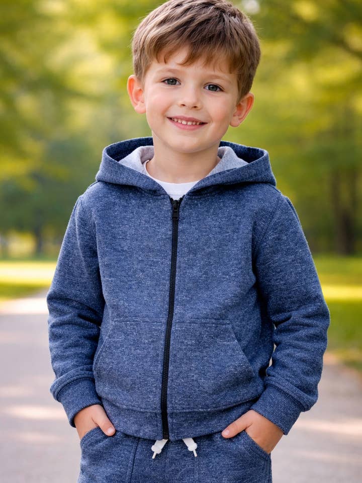 Veste à capuche en polaire pour garçon BFJ-N26-55041B avec fermeture éclair complète pour la vente par Cutie Patootie Clothing