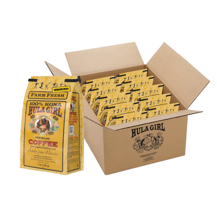 Hula Girl Products - Wholesale Coffee Beans - Hula Girl 100% Kona Coffee 7oz(198g) – Box of 6/10/20 Bags4