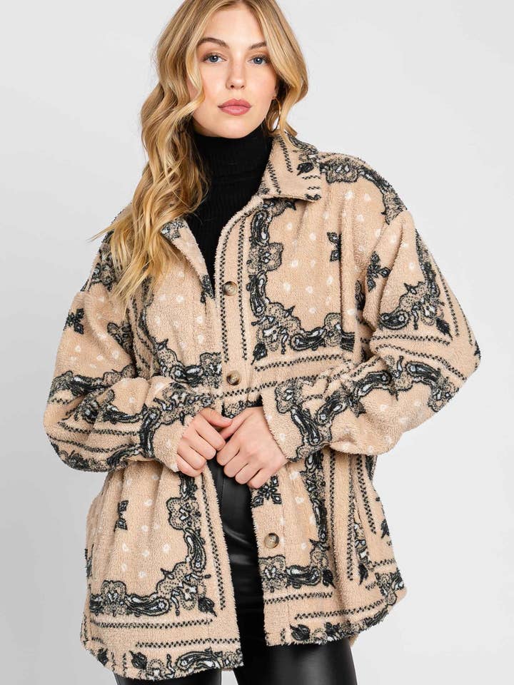 ELLEBORN - Wholesale Shirt Jacket/Shacket - Women's - Cozy Sherpa Button Down Jacket 3398T