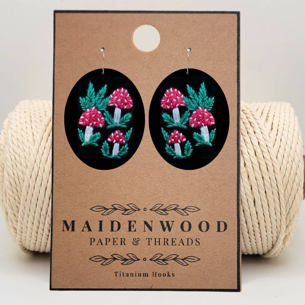 Maidenwood Embroidery Designs - Wholesale Dangle Earrings - Red Cap Mushroom Earrings1