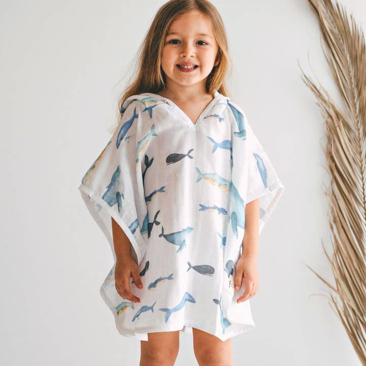 Baby Bath Towel Muslin Hooded Poncho - Whale for wholesale by GEOPLE HOME & BABY