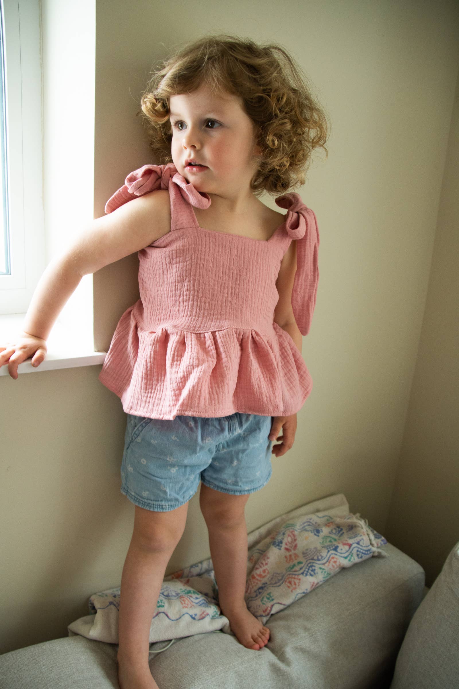 Petiteaude - Wholesale T-Shirt - Kids - Pink Baby and Toddler Muslin Summer Top With Frills0