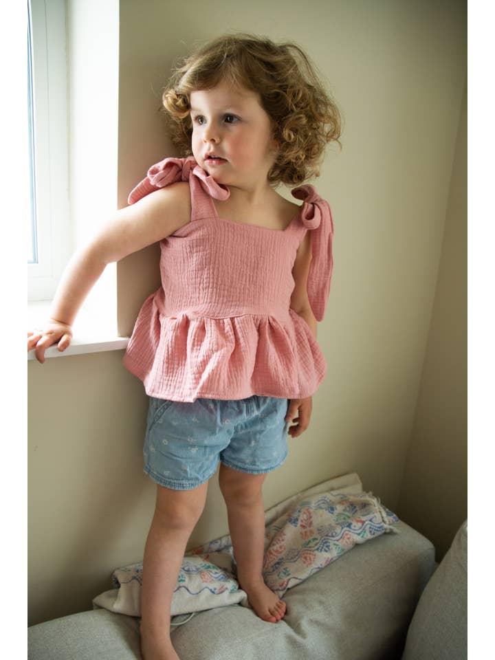 Petiteaude - Vente T-shirt – enfant - Haut d’été en mousseline rose pour bébé et tout-petit avec volants