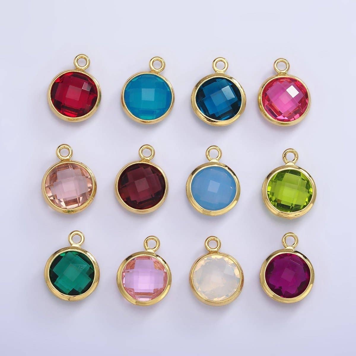 Aim Eternal - Wholesale Individual Charm/Pendant - 9mm Round BIRTHSTONE Cubic Zirconia Circle Gold Charm Add on Component For Jewelry Making | N-1209 N-121015