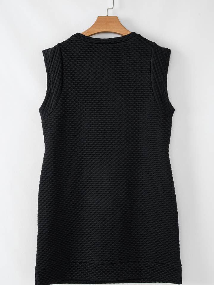 Black Textured Cap Sleeve T-shirt Shift Mini Dress for wholesale on Faire8