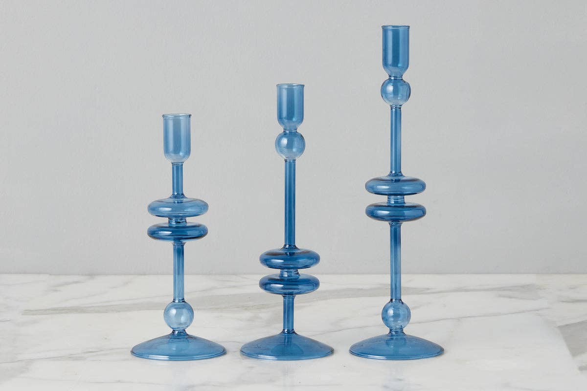 etúHOME - Wholesale Candle Holder - Glass Candlestick Pair, Medium, Sapphire Blue2