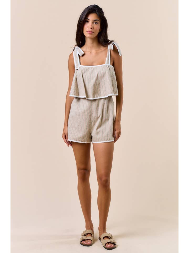 VERT-TAUPE Combinaison à nœud papillon avec ourlet contrasté ILR4556 en vente sur Faire4