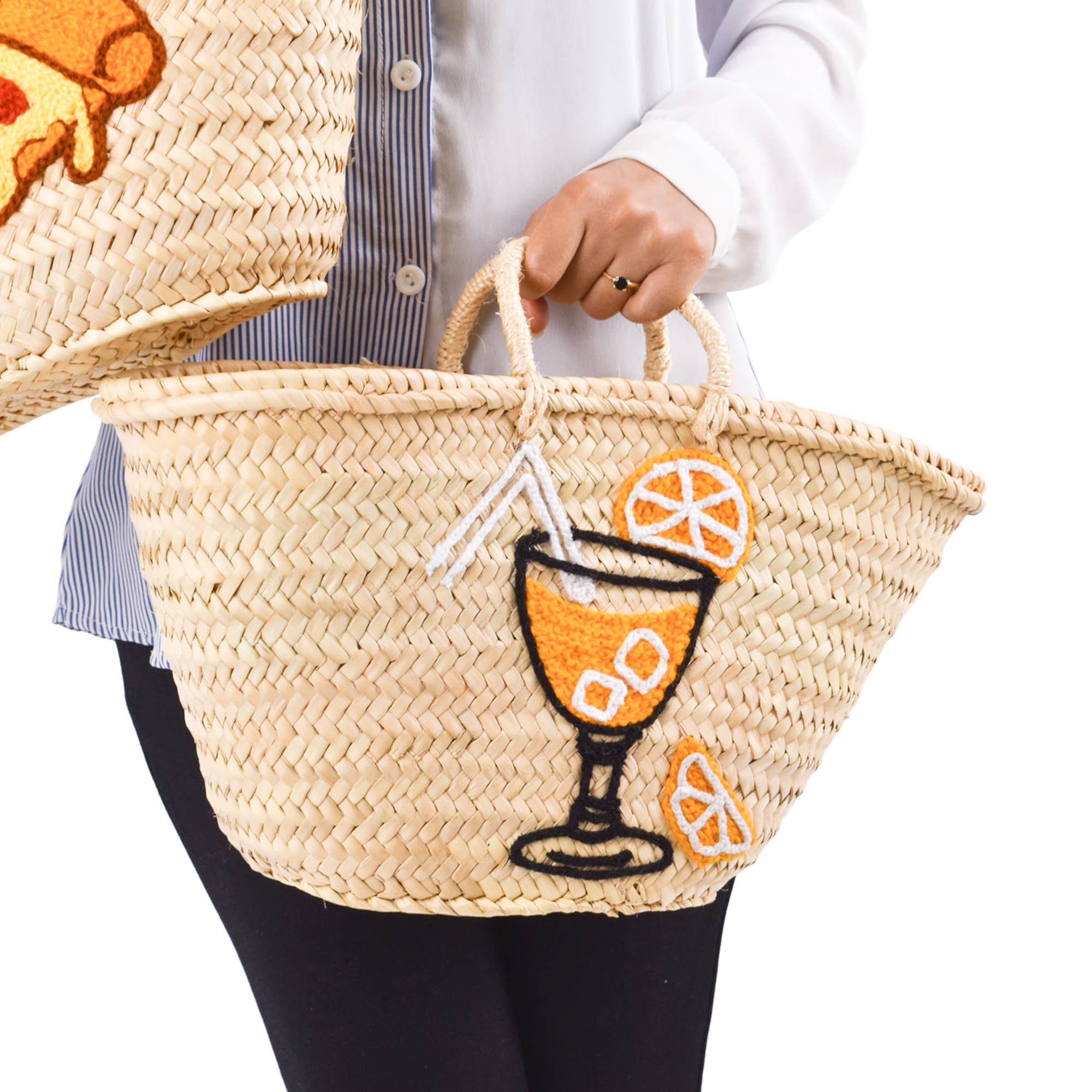 King Of Handmade – wholesale Beach bag – Handwoven Spritz Basket with Orange Cocktail Design  8