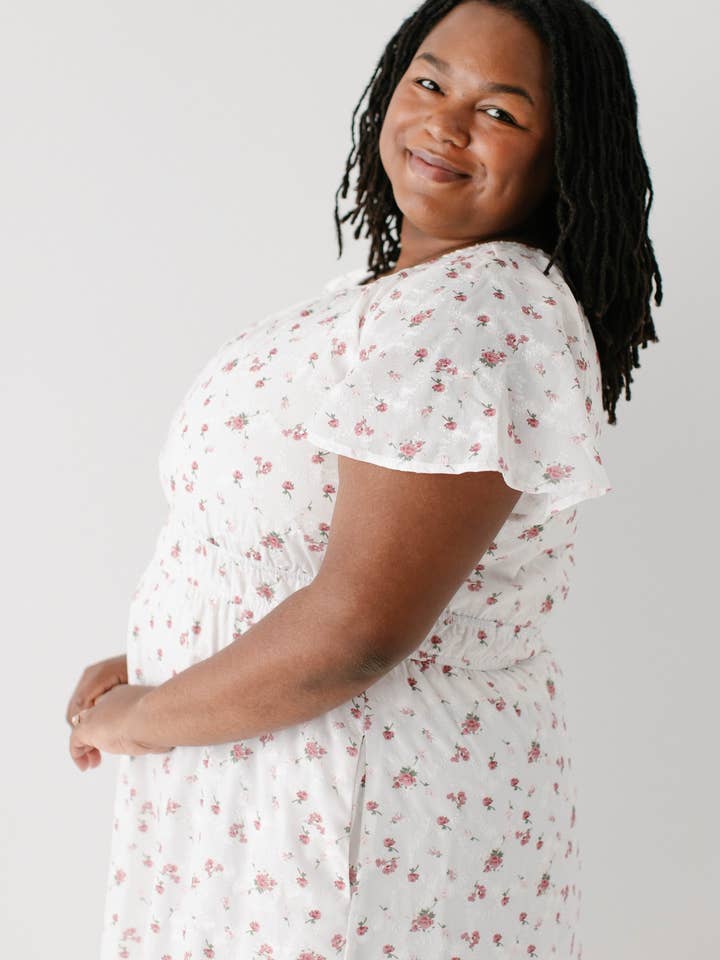 White 'Cynthia' Embroidered Floral Print Dress for wholesale on Faire11