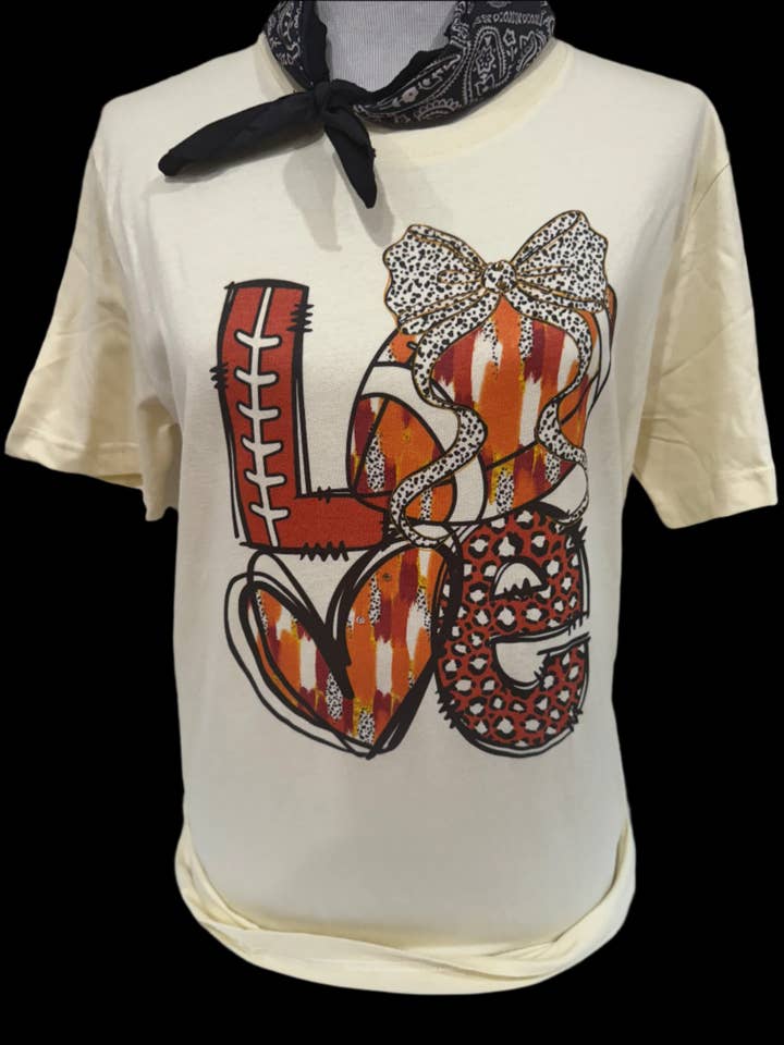 Customizable LOVE Football on Natural Crew for wholesale by Bling-A-GoGo, LLC