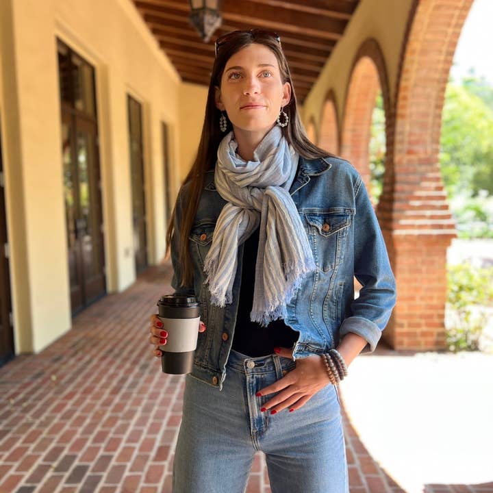 Humble Hilo - Wholesale Scarf - Women's - Humble Hilo Cumulus 100% Cotton Scarf Center Stripes19