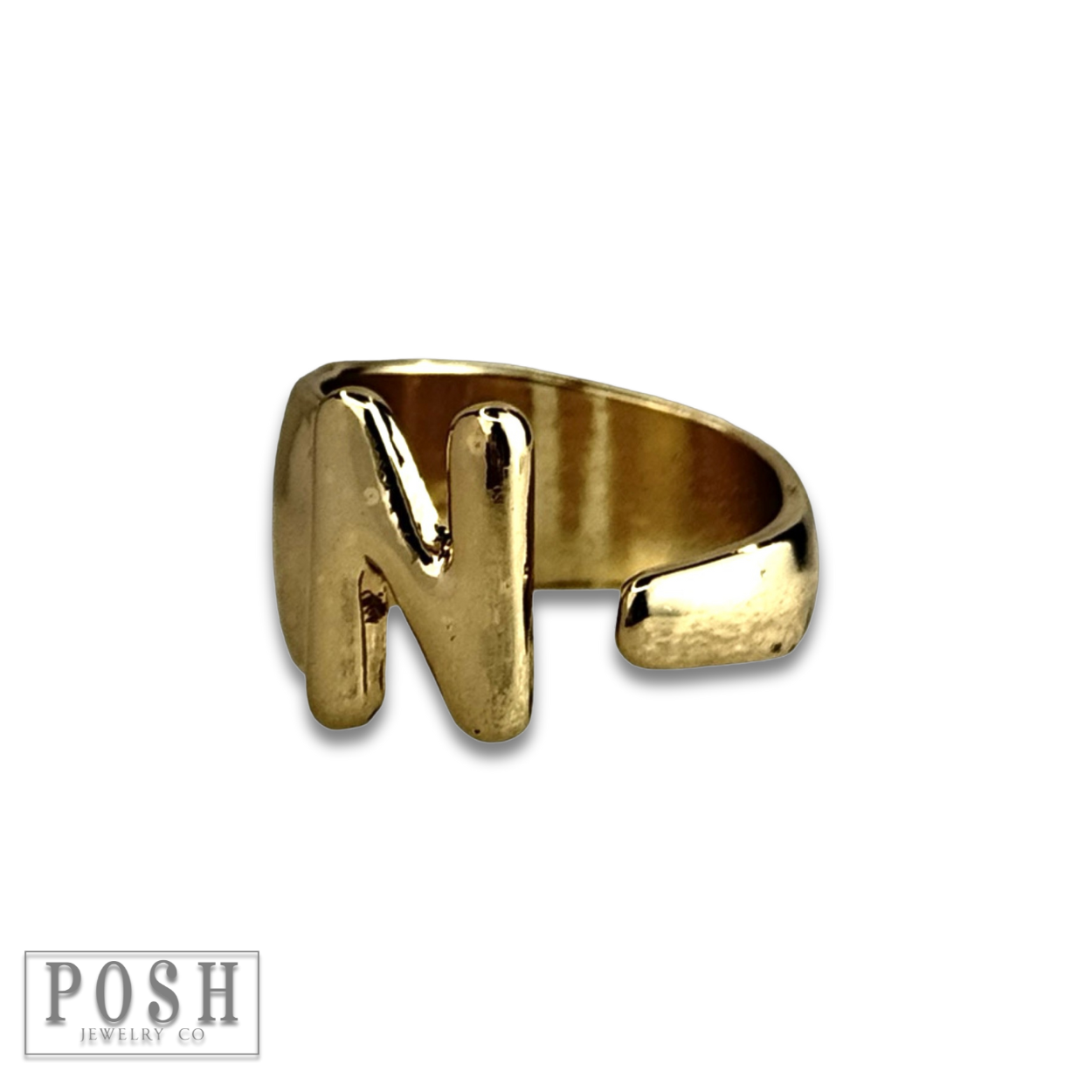 Gold Bubble letter monogram initial ring for wholesale on Faire11