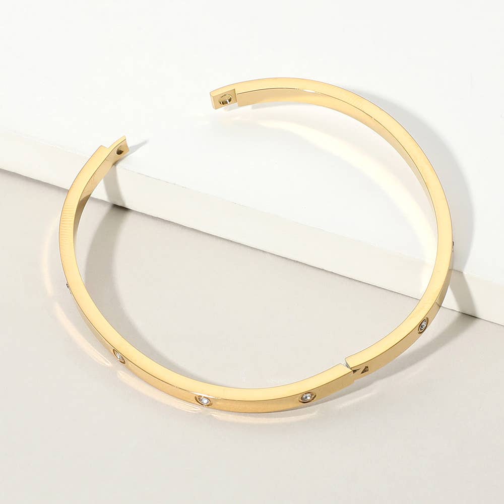Sensibling Corp. - Wholesale Bangle Bracelet - Stainless Steel Stone Paved Hinged Bangle Bracelet2