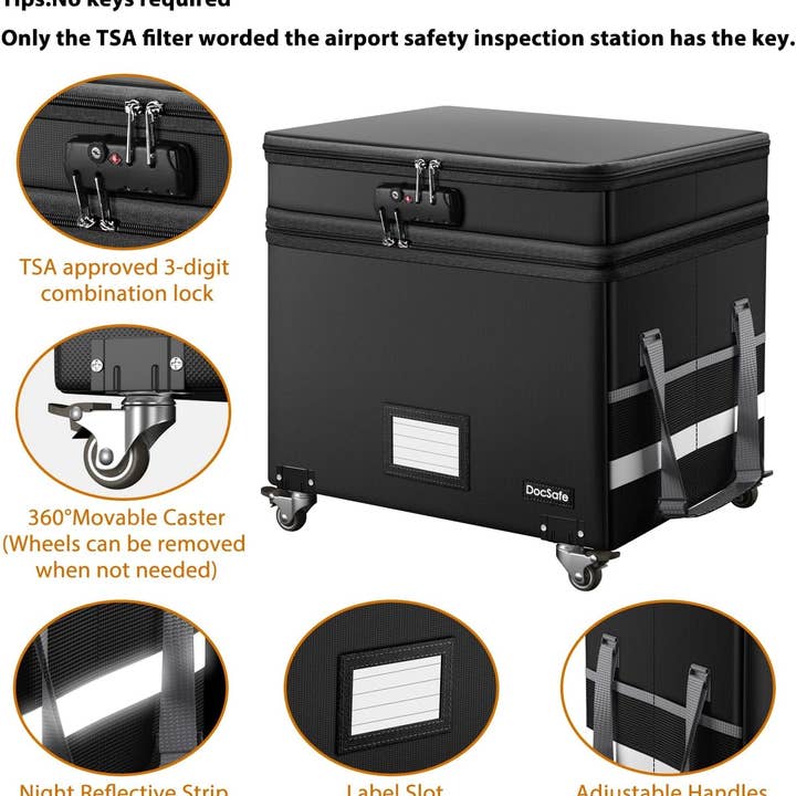 Black File Box with Lock, Multi-Layer Fireproof Document Box with Wheels,Collapsible Rolling File Storage Organizer Box with Pockets,Large Portable Home Office Filing Cabinet for Hanging Folders for wholesale on Faire