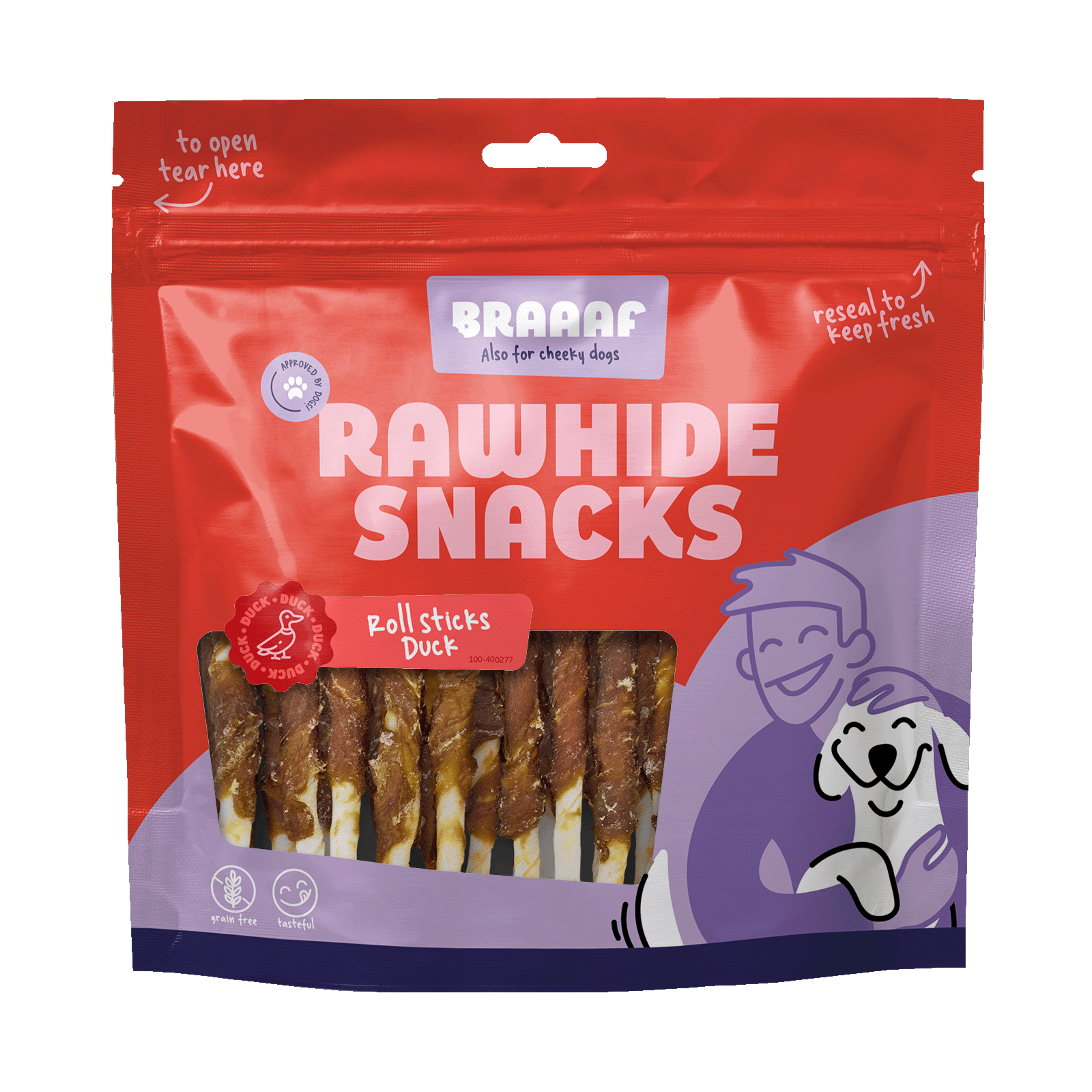 Hofman Animal Care – wholesale Pet treats – Dog – Braaaf Rawhide Roll Sticks Duck - 30 pcs.0