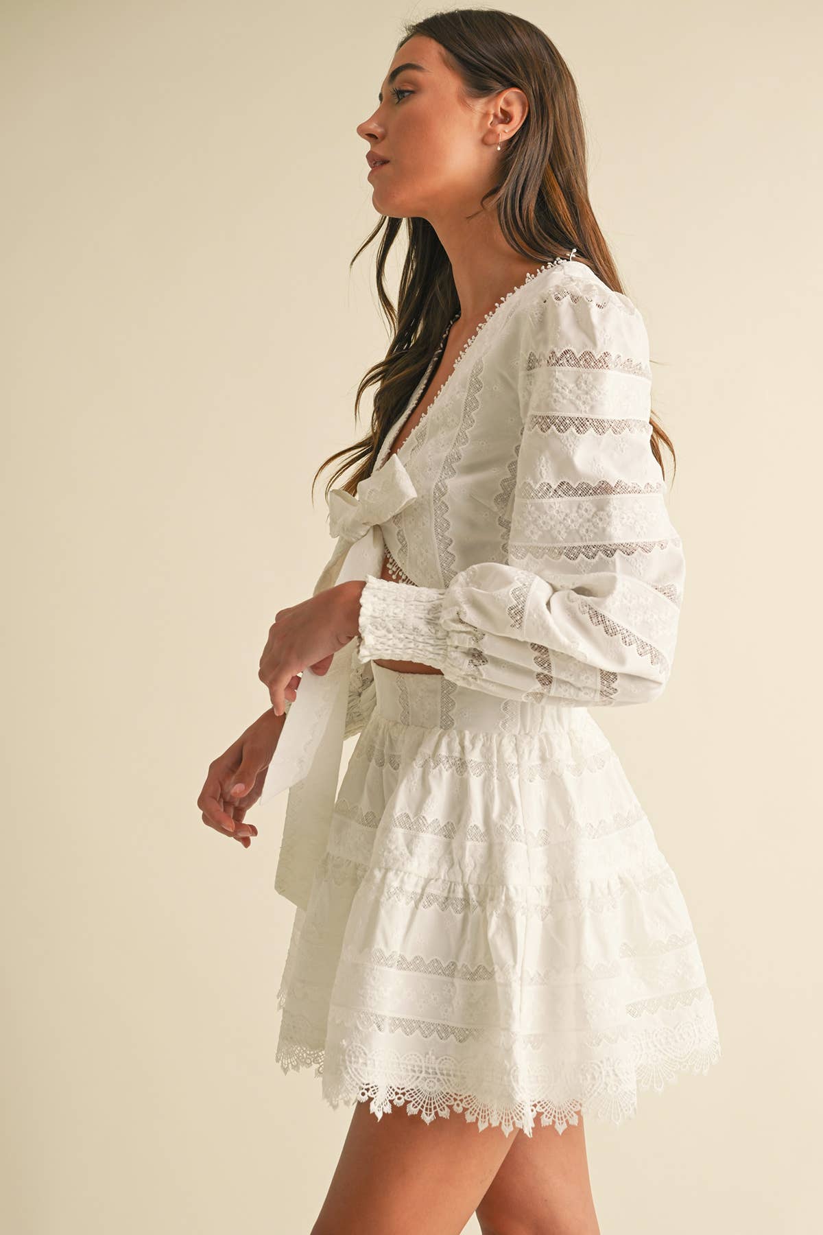 White Lace Cotton Crop Blouse Top for wholesale on Faire6