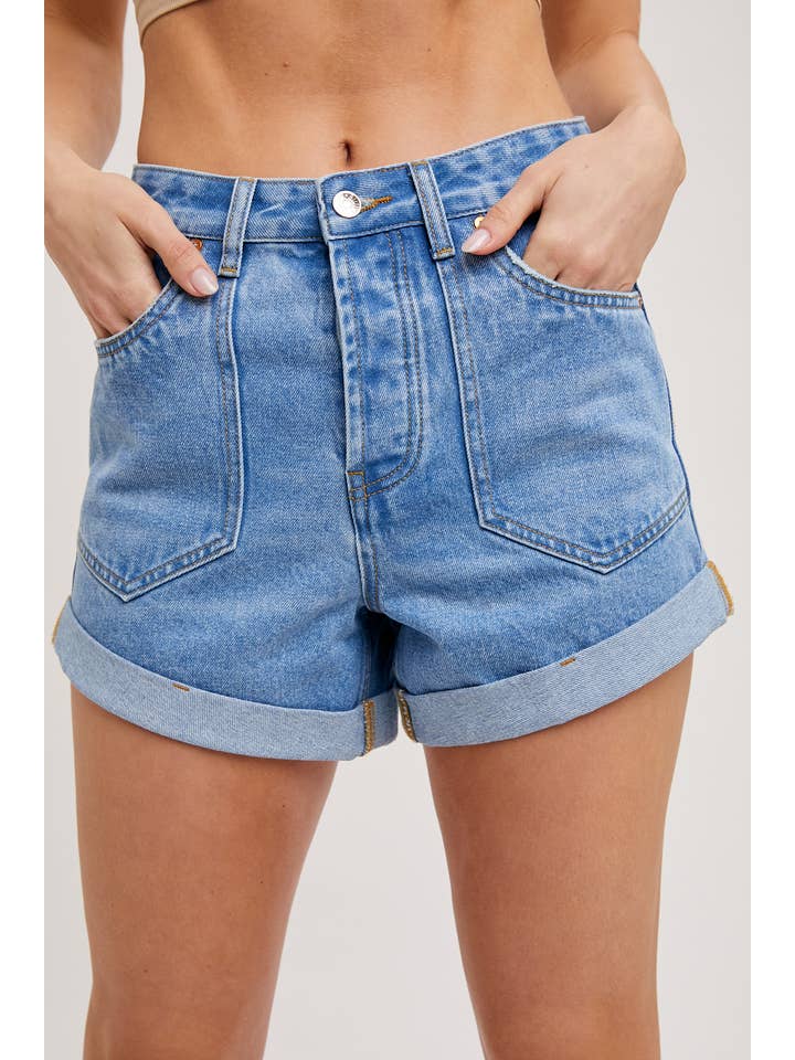 Bluivy - Wholesale Shorts - Women's - WESTERN POCKET ROLLED HEM DENIM SHORTS