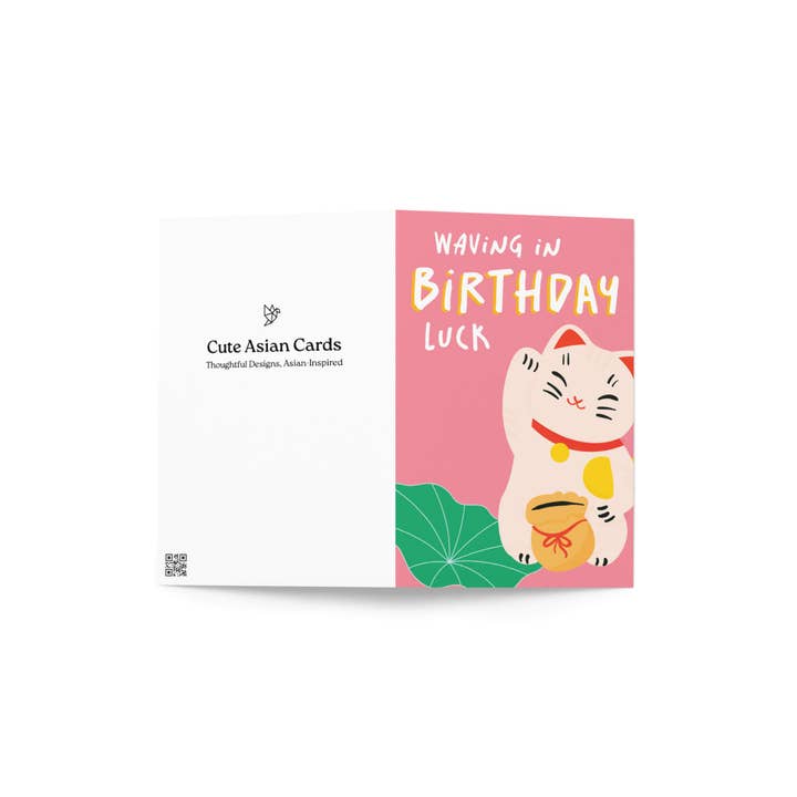 Cute Asian Cards - Wholesale Birthday Card - Waving in Luck Funny Birthday Card | Chinese Lucky Cat Asian Cards3