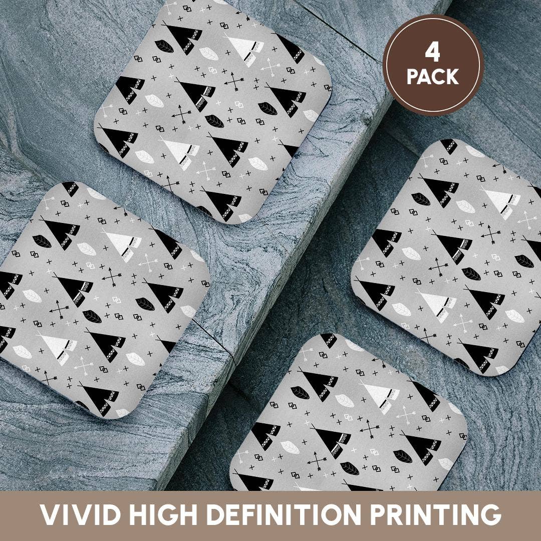3dRose - Wholesale Coasters - 3dRose, Tribal Teepee Black Gray White, Coaster12