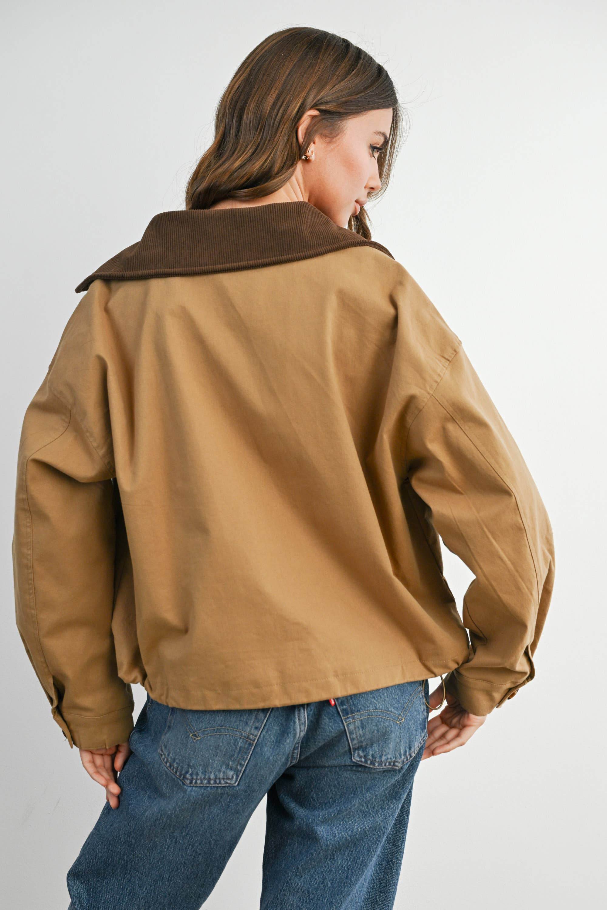 BUTTERMELON - Wholesale Jacket - Women's - Collared Zip-Up Drawstring Jacket - BMJ782524