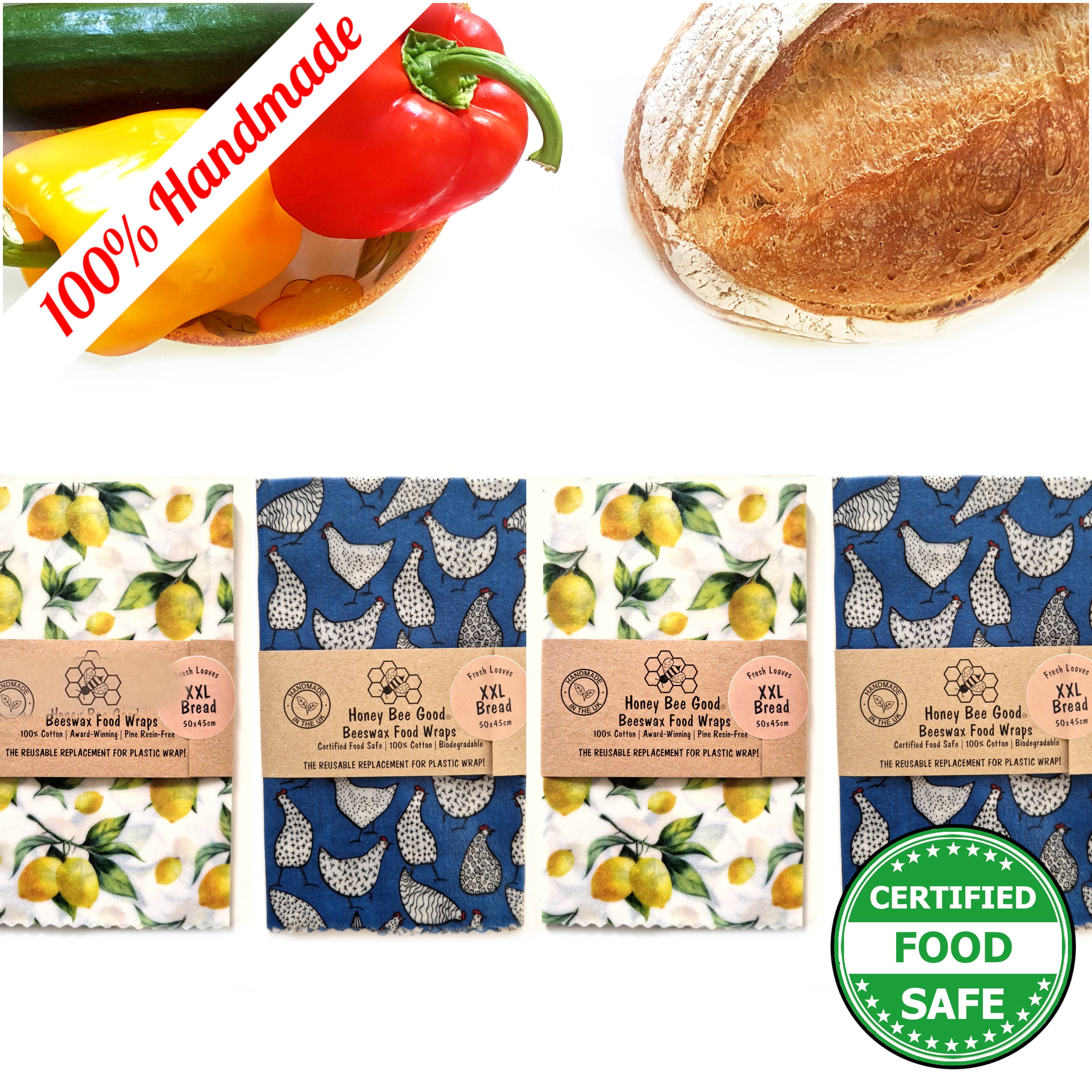 Honey Bee Good - Wholesale Food Storage Wrap/Bag - Extra Large HANDMADE Bread Beeswax Wraps | Lemons & Hens