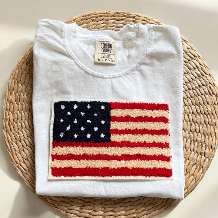 Comfort Colors USA American Flag Shirt, Independence Day Tee for wholesale by Threads And Needles, INC.